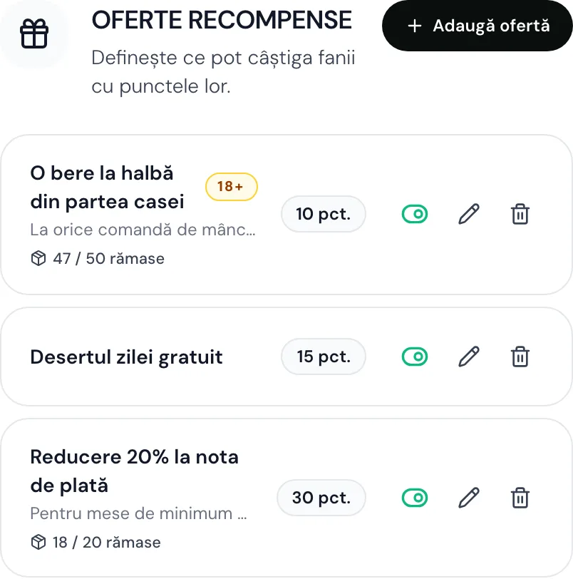 Ofertele de recompense ale localului
