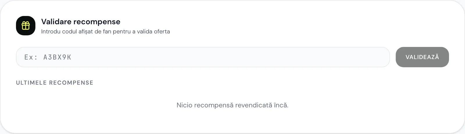 Validarea codului de recompensă arătat de fan