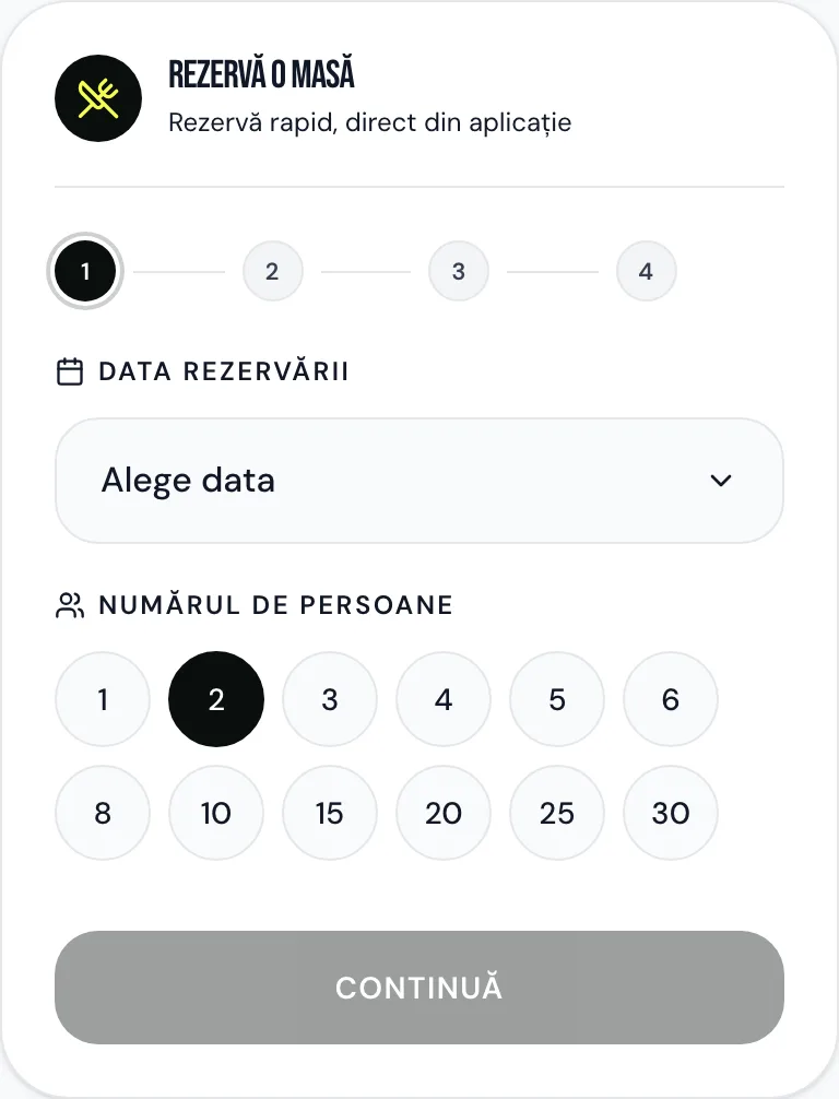 Formularul de rezervare de pe pagina localului