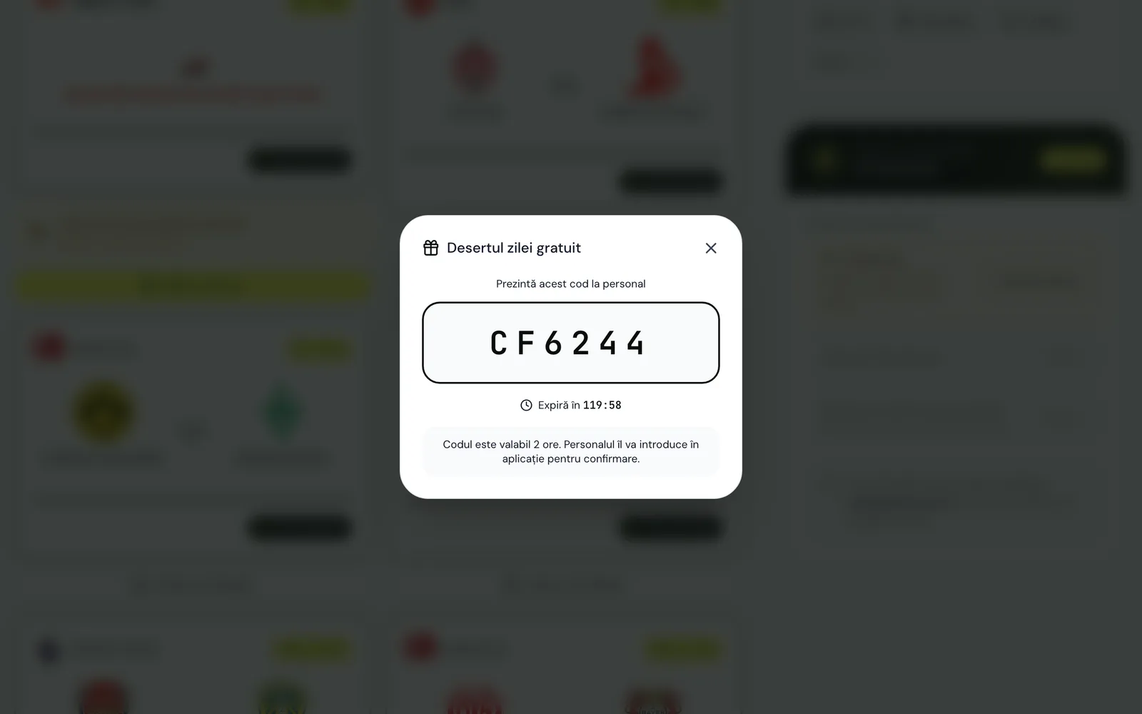 Codul generat pentru o recompensă, de arătat personalului
