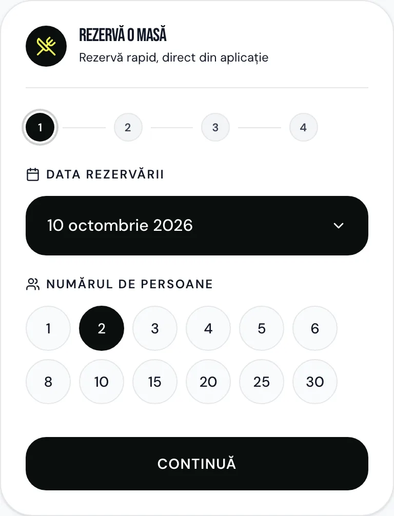 Rezervare, pasul 1: data și numărul de persoane