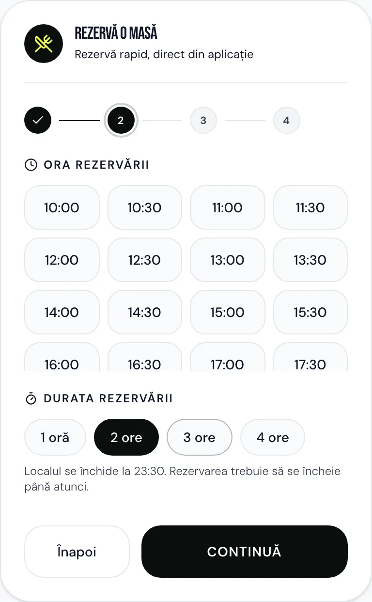 Rezervare, pasul 2: ora și durata