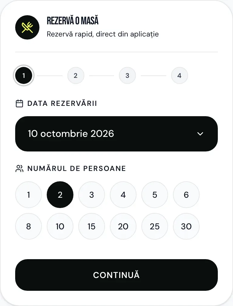 Rezervare, pasul 1: data și numărul de persoane
