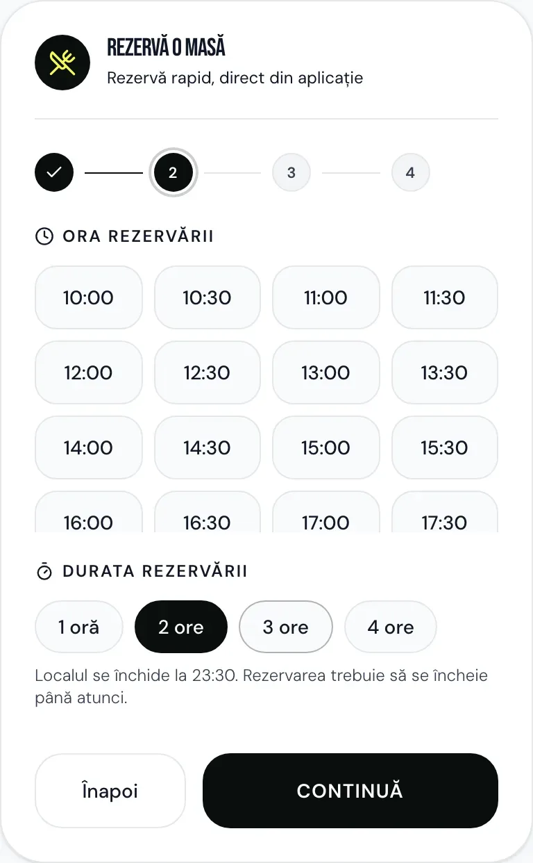 Rezervare, pasul 2: ora și durata